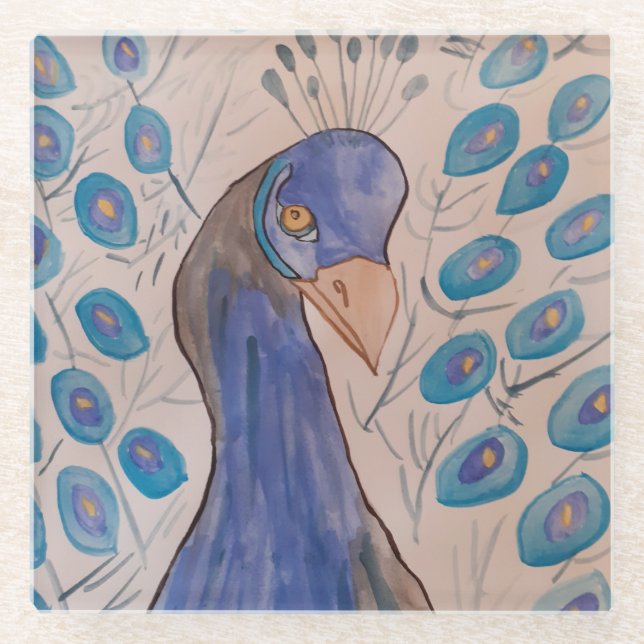 Posavasos De Vidrio Azul pavo real (Anverso)