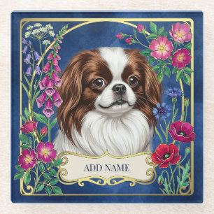 Posavasos de vidrio azul personalizado con Chin Ja