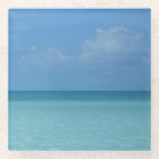 Posavasos De Vidrio Azul turquesa tropical del horizonte del Caribe