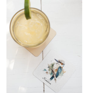 Posavasos De Vidrio Azul Verdadero Kookaburra, personalizado
