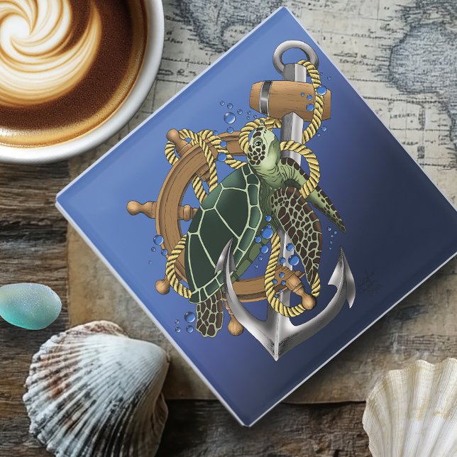 Posavasos De Vidrio Azul verde de tortuga marina (Subido por el creador)