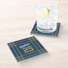 Posavasos de vidrio azul y dorado inspirado en dep