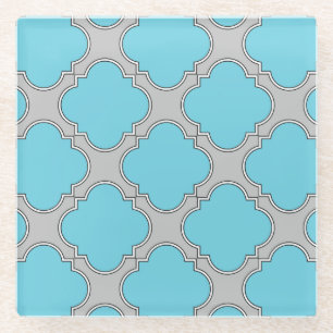 Posavasos De Vidrio azul y gris de quatrefoil