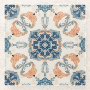 Posavasos De Vidrio Azul y Terracota Mediterráneo Boho