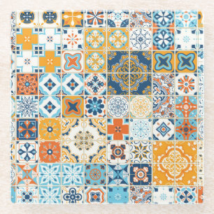 Posavasos De Vidrio Azulejo Baldosas Portuguesas: Vintage Multicolor