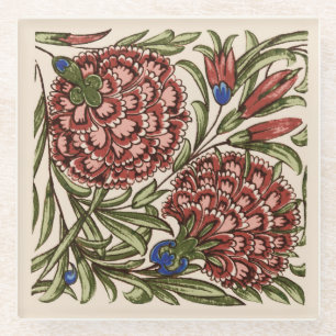 Posavasos De Vidrio Azulejo de Flor de Clavel Antiguo Rústico Arte De 