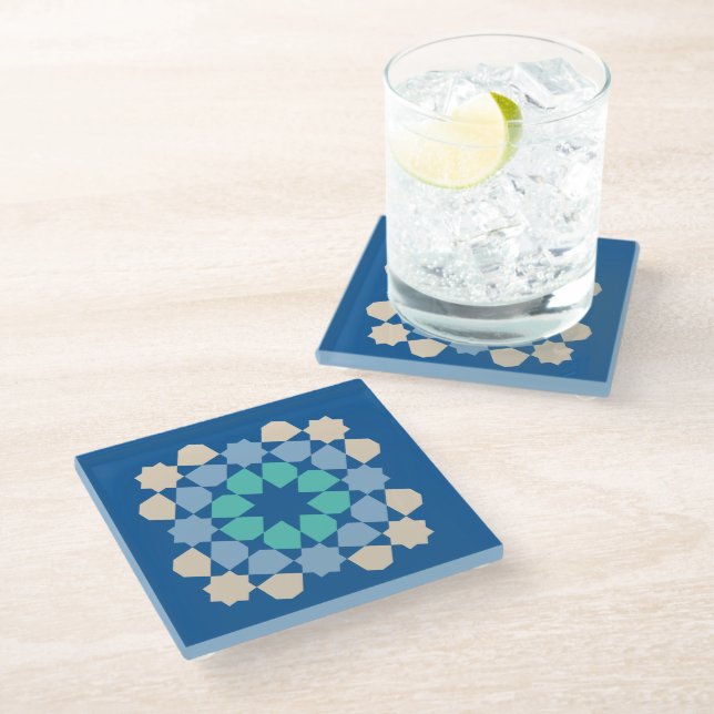 Posavasos De Vidrio Azulejo de Tranquilidad Turquesa (Angular)
