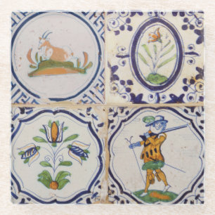 Posavasos De Vidrio Azulejos holandeses vintage de Delft del siglo XVI