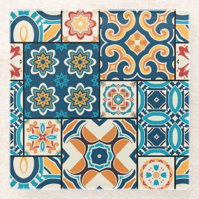 Posavasos De Vidrio Azulejos portugueses: Arte tradicional de mosaico. (Anverso)