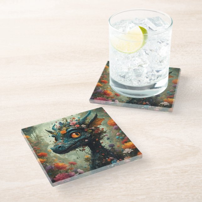 Posavasos De Vidrio Baby Dragon Fantasy (Angular)