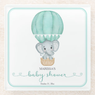 Posavasos De Vidrio Baby Shower neutral de género de elefante verde