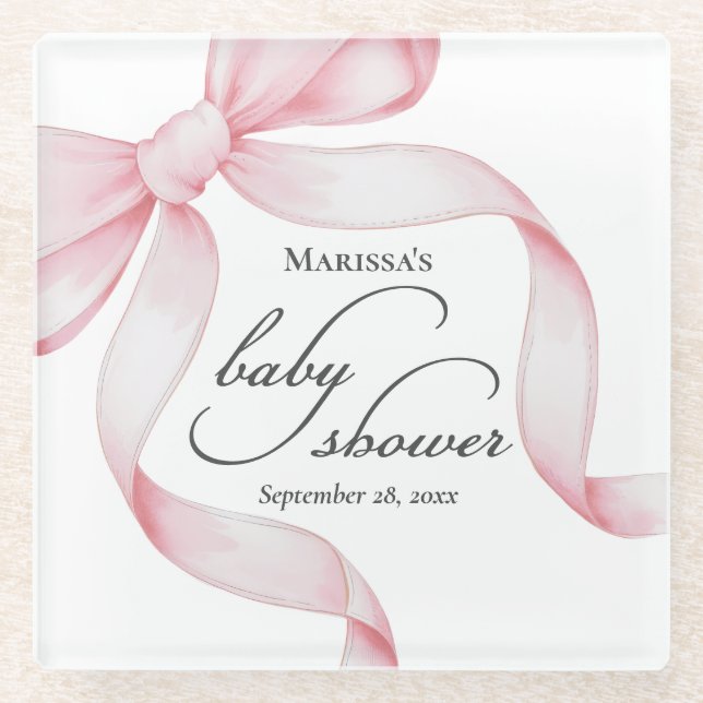 Posavasos De Vidrio Baby Shower Pink Bow (Anverso)