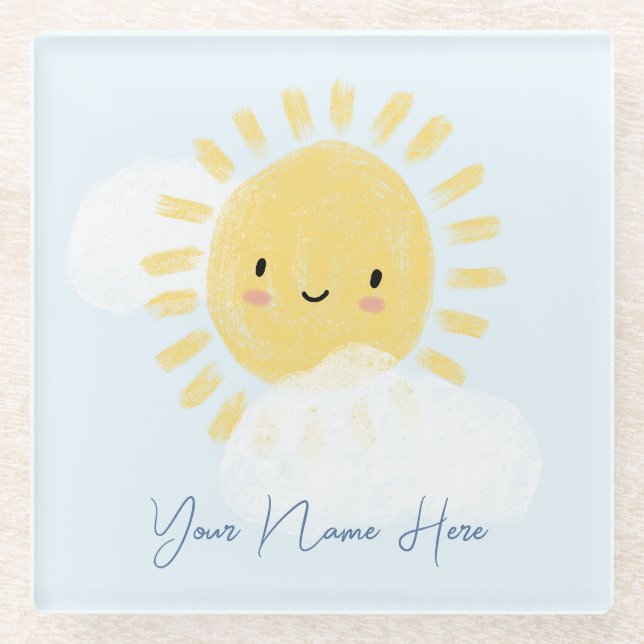 Posavasos De Vidrio Baby Shower Sunshine personalizado de primer cumpl (Anverso)