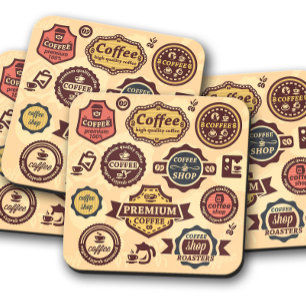 Posavasos De Vidrio Badges de café de época   Montaje de escayola de c