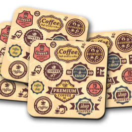 Posavasos De Vidrio Badges de café de época | Montaje de escayola de c