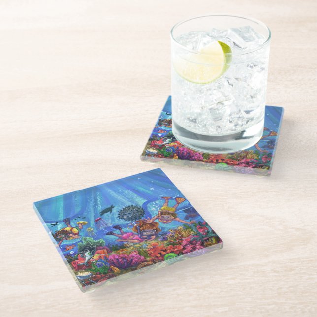 Posavasos De Vidrio Bajo arte del mar (Angular)