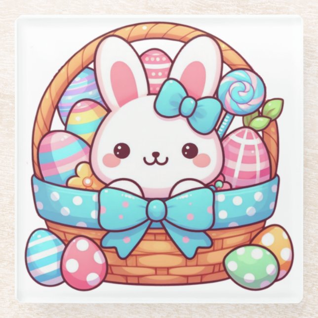 Posavasos De Vidrio Bakset de conejo de Pascua (Anverso)