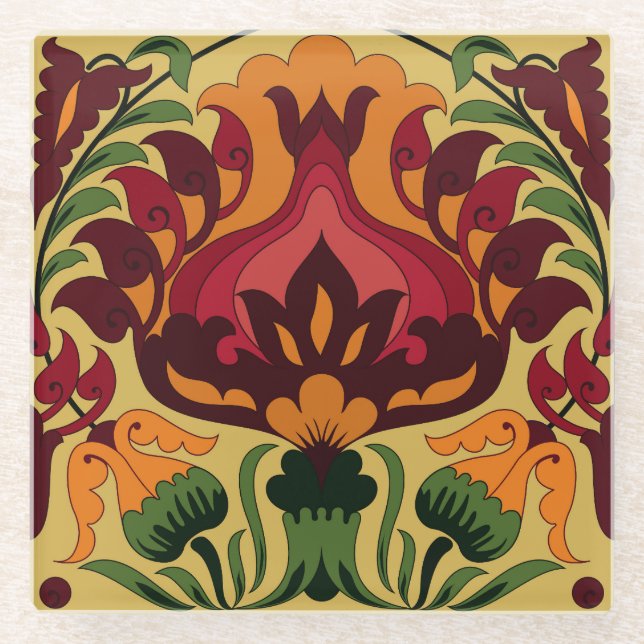 Posavasos De Vidrio Baldosas de época, decoración Art Nouveau. (Anverso)