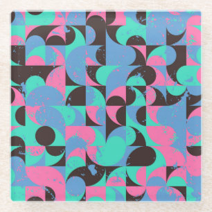 Posavasos De Vidrio Baldosas de época Neon Pink Green