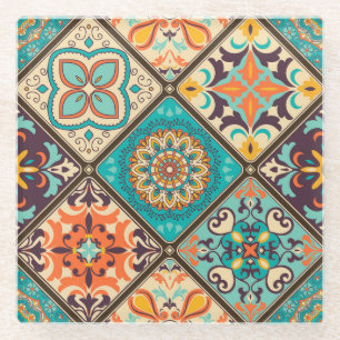 Posavasos De Vidrio Baldosas de mosaico colorido: motivos islámicos.