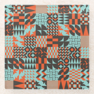 Posavasos De Vidrio Baldosas geométricas mosaicas, patrón elegante sin