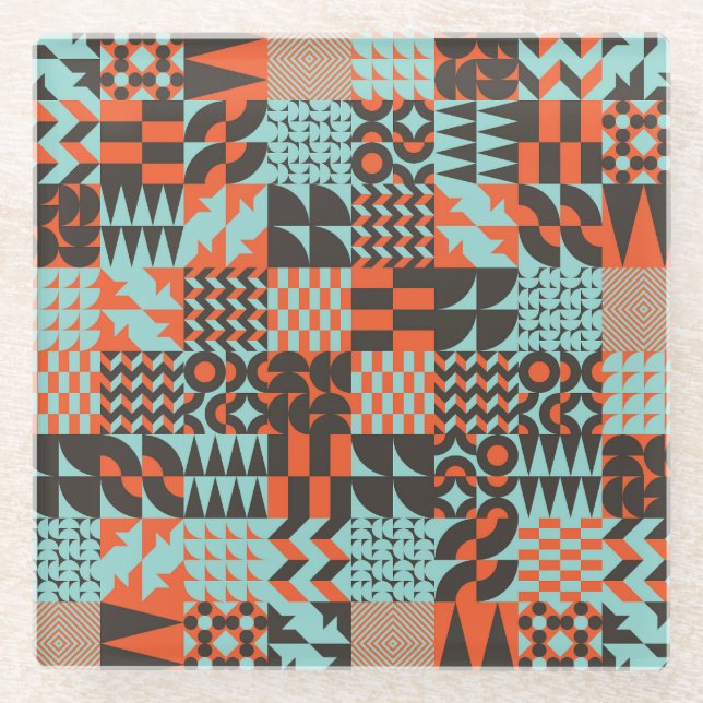 Posavasos De Vidrio Baldosas geométricas mosaicas, patrón elegante sin (Anverso)