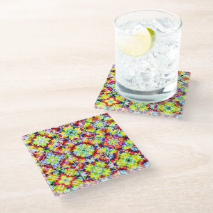 Posavasos De Vidrio Baldosas mediterráneas, mosaicos de tinta de alcoh