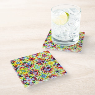 Posavasos De Vidrio Baldosas mediterráneas, mosaicos de tinta de alcoh