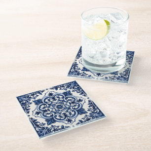 Posavasos De Vidrio Baldosas mediterráneas, portuguesas, azulejo, mall