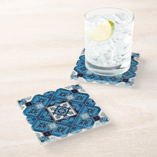 Posavasos De Vidrio Baldosas mediterráneas, portuguesas, azulejo, mall