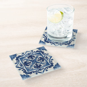 Posavasos De Vidrio Baldosas mediterráneas, portuguesas, azulejo, mall