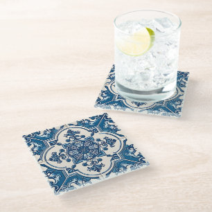 Posavasos De Vidrio Baldosas mediterráneas, portuguesas, azulejo, mall