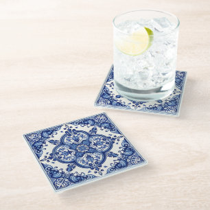 Posavasos De Vidrio Baldosas mediterráneas, portuguesas, azulejo, mall