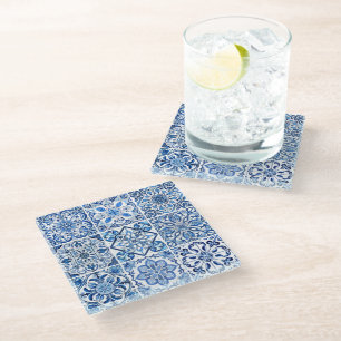 Posavasos De Vidrio Baldosas mediterráneas, portuguesas, azulejo, mall
