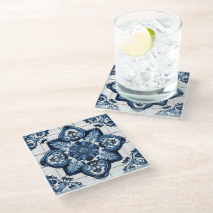 Posavasos De Vidrio Baldosas mediterráneas, portuguesas, azulejo, mall