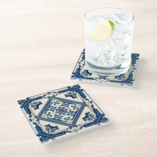 Posavasos De Vidrio Baldosas mediterráneas, portuguesas, azulejo, mall