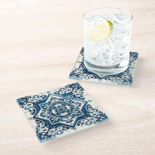 Posavasos De Vidrio Baldosas mediterráneas, portuguesas, azulejo, mall