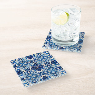 Posavasos De Vidrio Baldosas mediterráneas, portuguesas, azulejo, mall