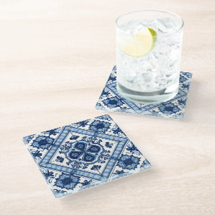 Posavasos De Vidrio Baldosas mediterráneas, portuguesas, azulejo, mall