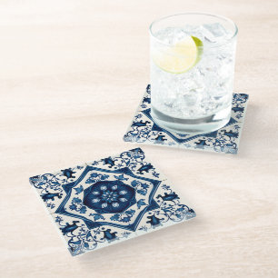 Posavasos De Vidrio Baldosas mediterráneas, portuguesas, azulejo, mall