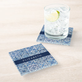 Posavasos De Vidrio Baldosas mediterráneas, portuguesas, azulejo, tu n