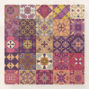 Posavasos De Vidrio Baldosas portuguesas: patrón de estilo talavera.