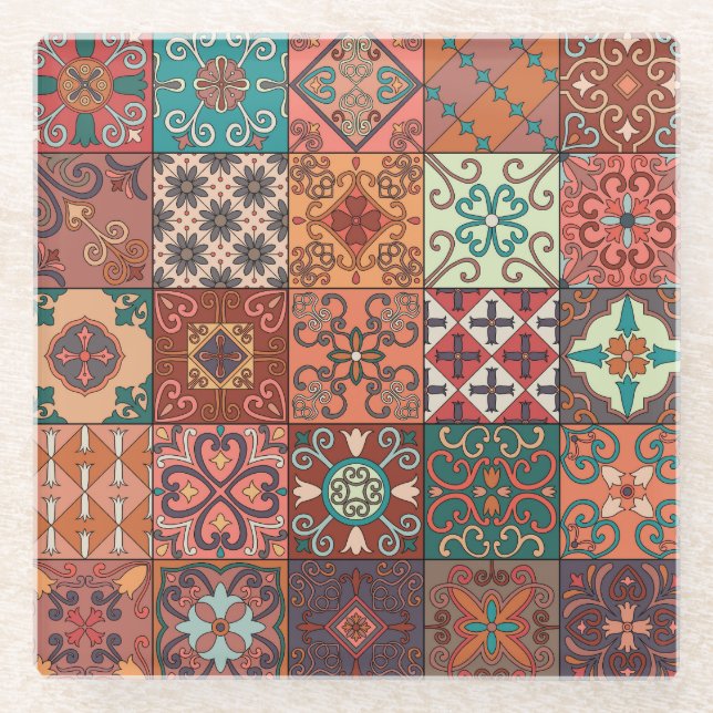 Posavasos De Vidrio Baldosas Portuguesas: Talavera Estilo Azulejo. (Anverso)