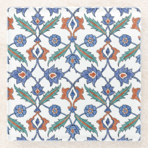 Posavasos De Vidrio Baldosas Turcas Medievales: Ornamento Floral.