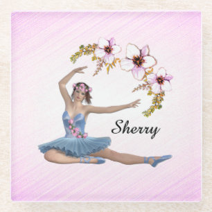 Posavasos De Vidrio Ballerina en rosa personal azul