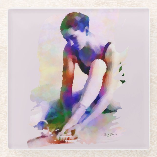 Posavasos De Vidrio Ballerina rosa acuarela arte contemporáneo (Anverso)