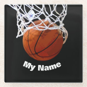 Posavasos De Vidrio Baloncesto tu nombre Personalizado