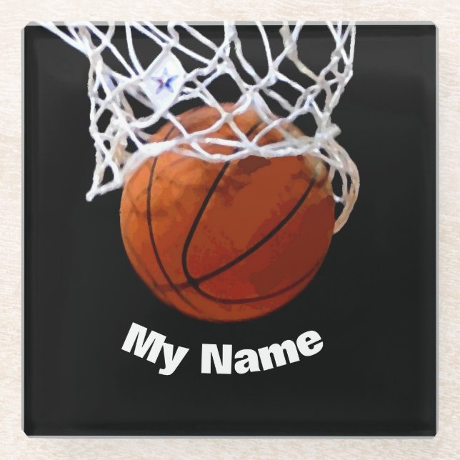 Posavasos De Vidrio Baloncesto tu nombre Personalizado (Anverso)