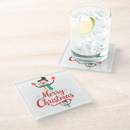 Posavasos De Vidrio Bálsamo Labial Navideño Hombre de Nieve Festivo