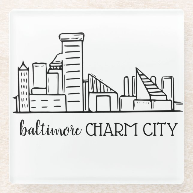 Posavasos De Vidrio Baltimore Skyline (Anverso)